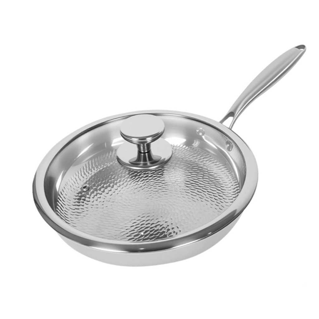 German titanium thickened steak flat bottom frying pan hammer pattern titanium-containing non-stick pan uncoated non-stick pan household
