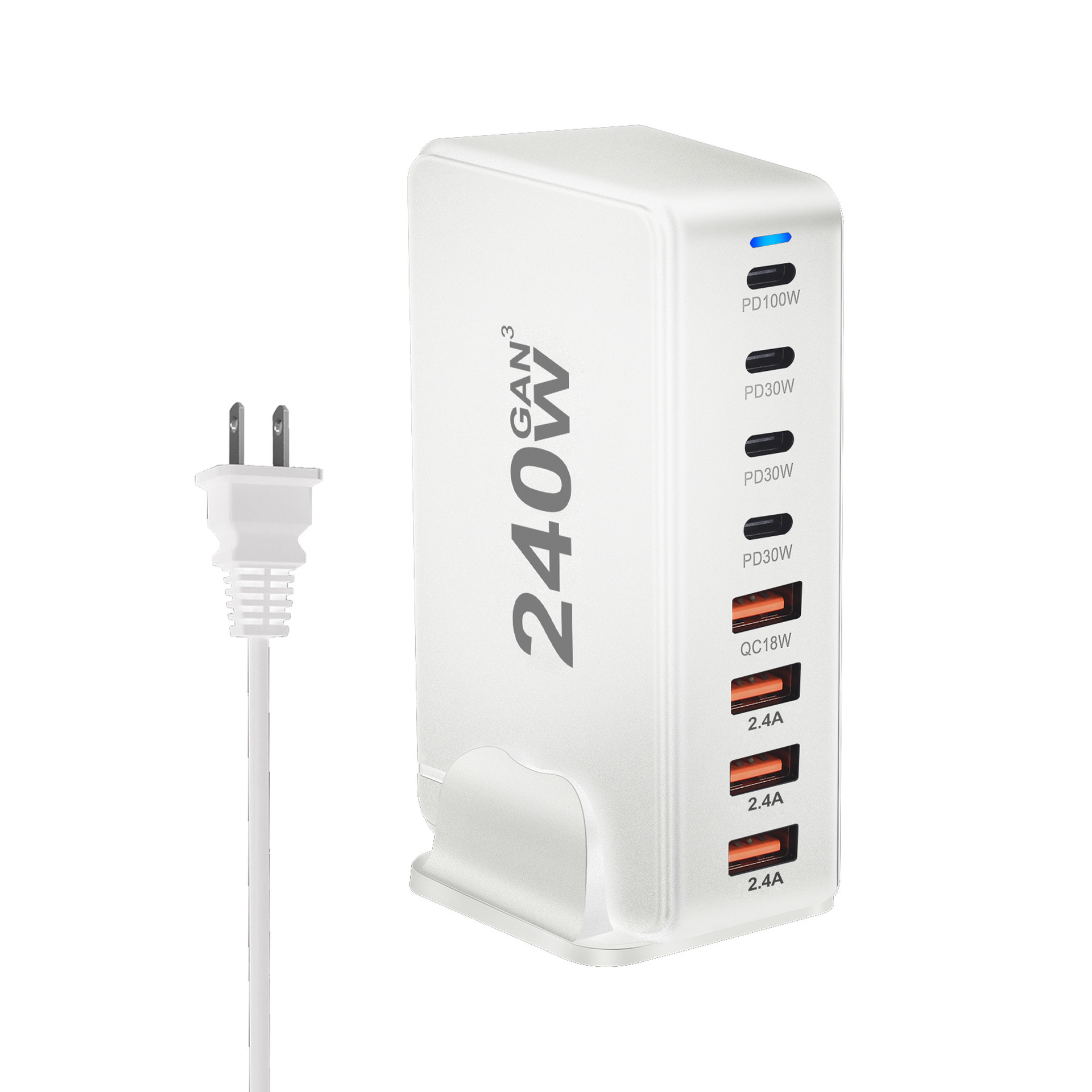 240W GaN PD Charger 240W Desktop Charger 8-Port Fast Charging USB Multi-Port Charging Station