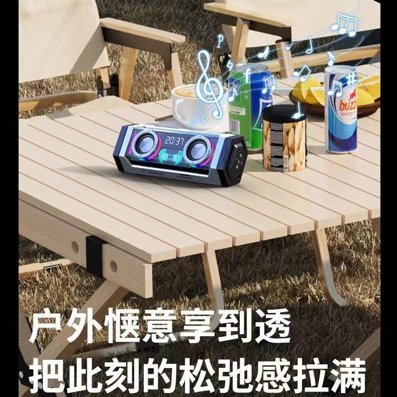 New V18 Mecha Warrior Clock Transparent Bluetooth Speaker Digital Display Dual Speaker Diaphragm Bass