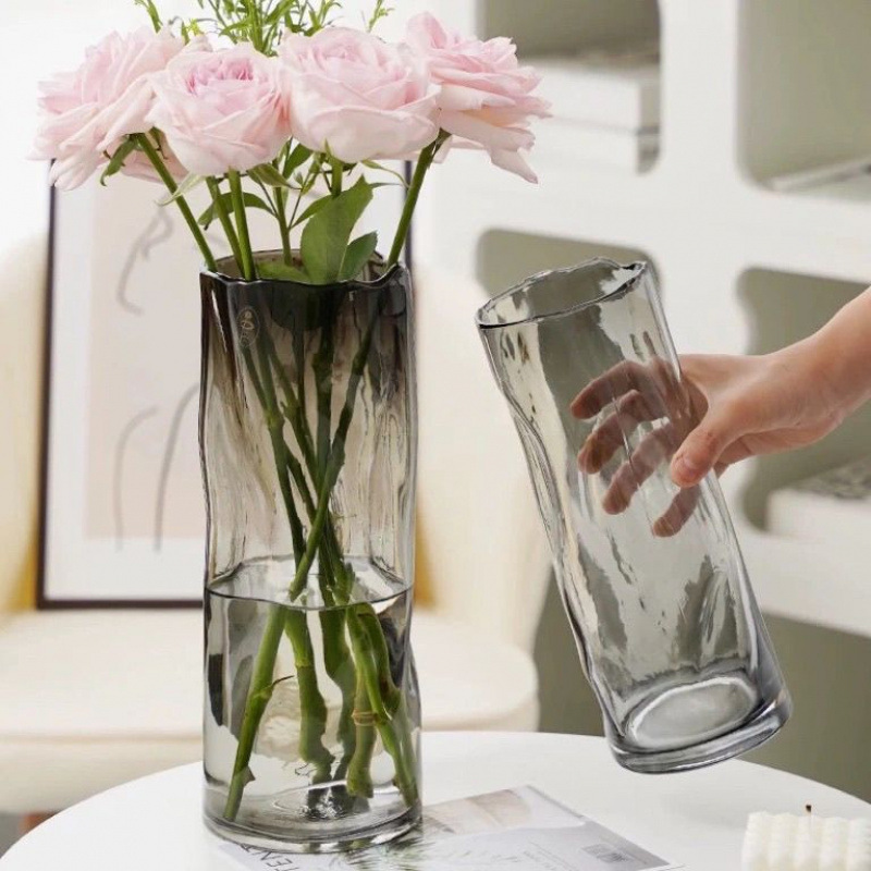 Glass vase straight transparent water flower fresh lily lucky bamboo living room decoration ornament