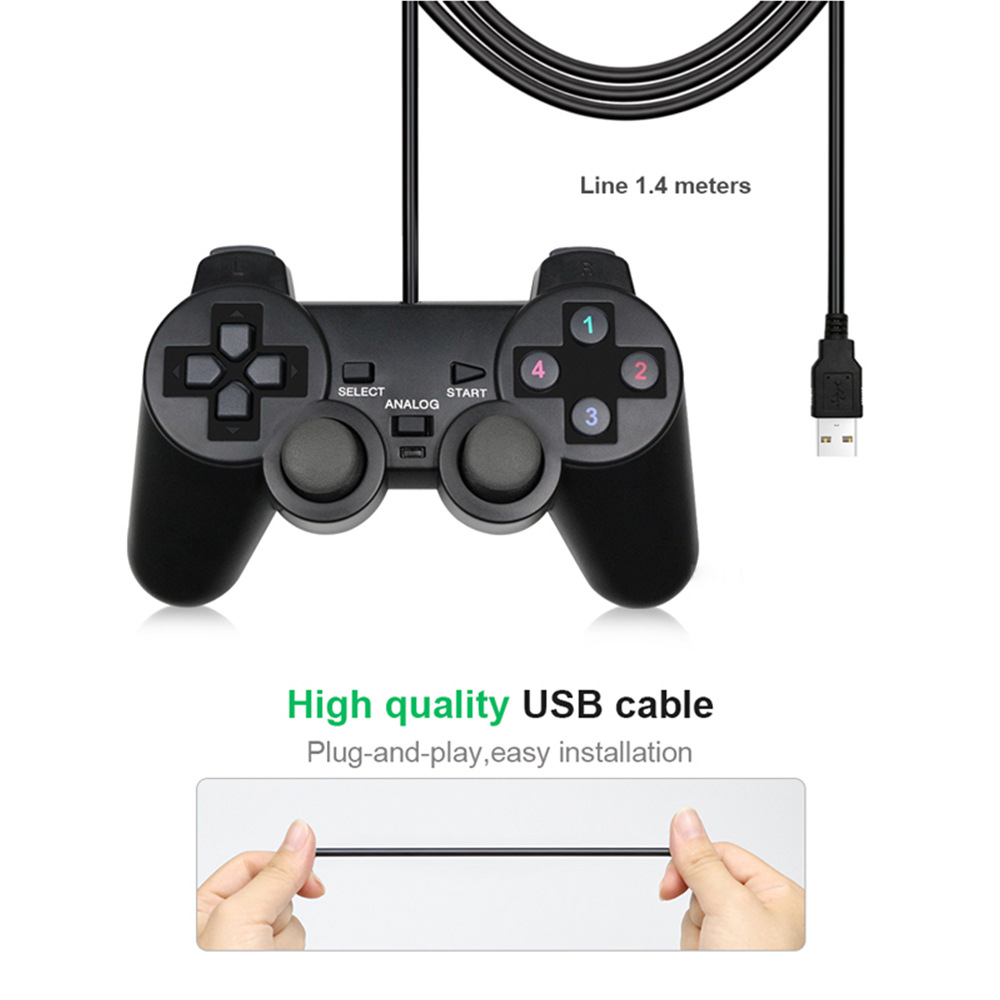 USB Wired Game Controller with Vibration Motor PC Computer Controller Single Player with Vibration