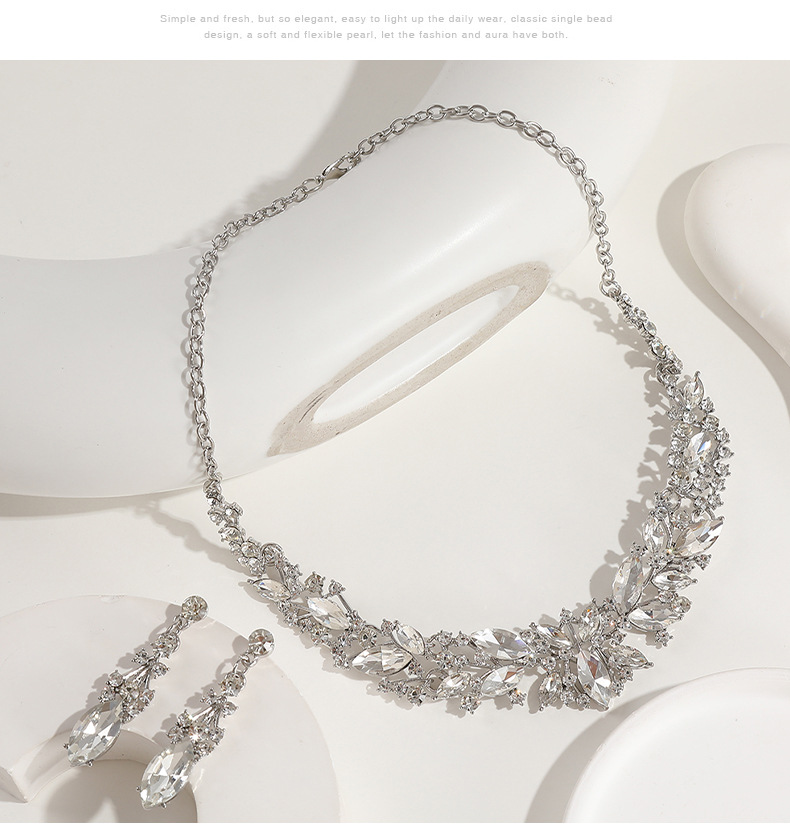 Crystal Necklace Earring Jewelry Set Bride Wedding Dress Accessories