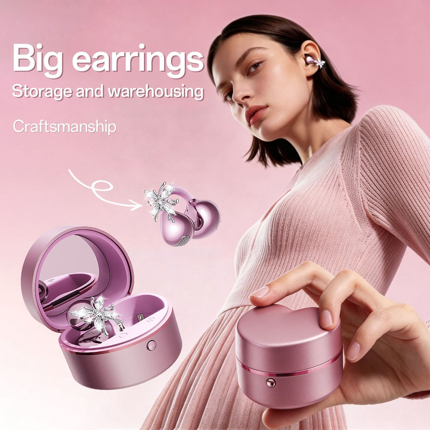 2026 New Ear Clip Bluetooth Earphone Heart Shape for Women HD Call ENC Active Noise Cancelling Wireless Earphone