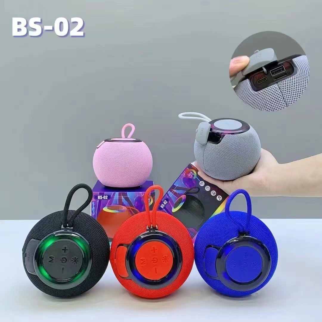 BS02 Bluetooth Small Speaker Portable Outdoor Colorful Light Card Speaker Wireless Handheld Subwoofer Speaker