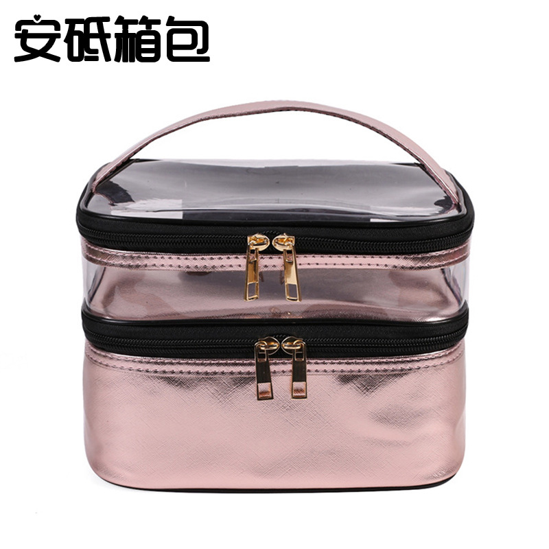 New Marble Transparent Leopard Print Double-Layer Cosmetic Bag Waterproof Portable Toiletry Bag Storage Bag for Women