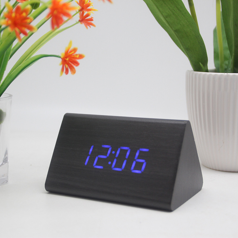Night Light Silent Multifunctional Wooden Alarm Clock Smart LED Wooden Clock Gift Electronic Clock Quartz Clock