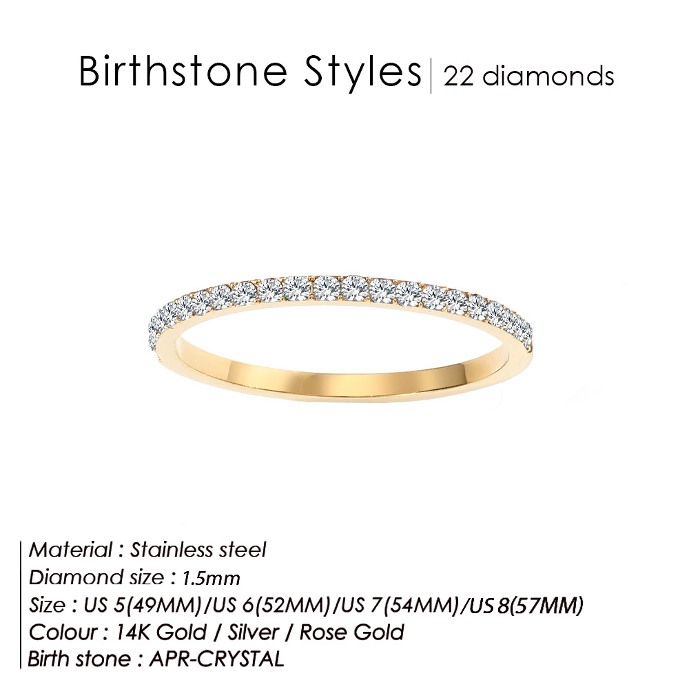 eManco Colorful Rhinestone Ring Full Diamond Stainless Steel Ring Birthstone Zircon Ring Minimalist Index Finger Ring