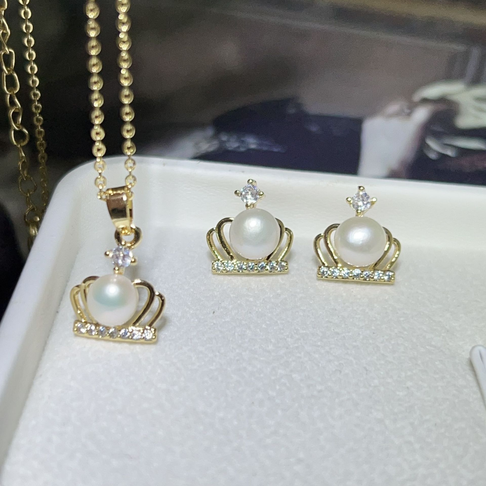 金色（白珍珠） · 4038小皇冠二件套