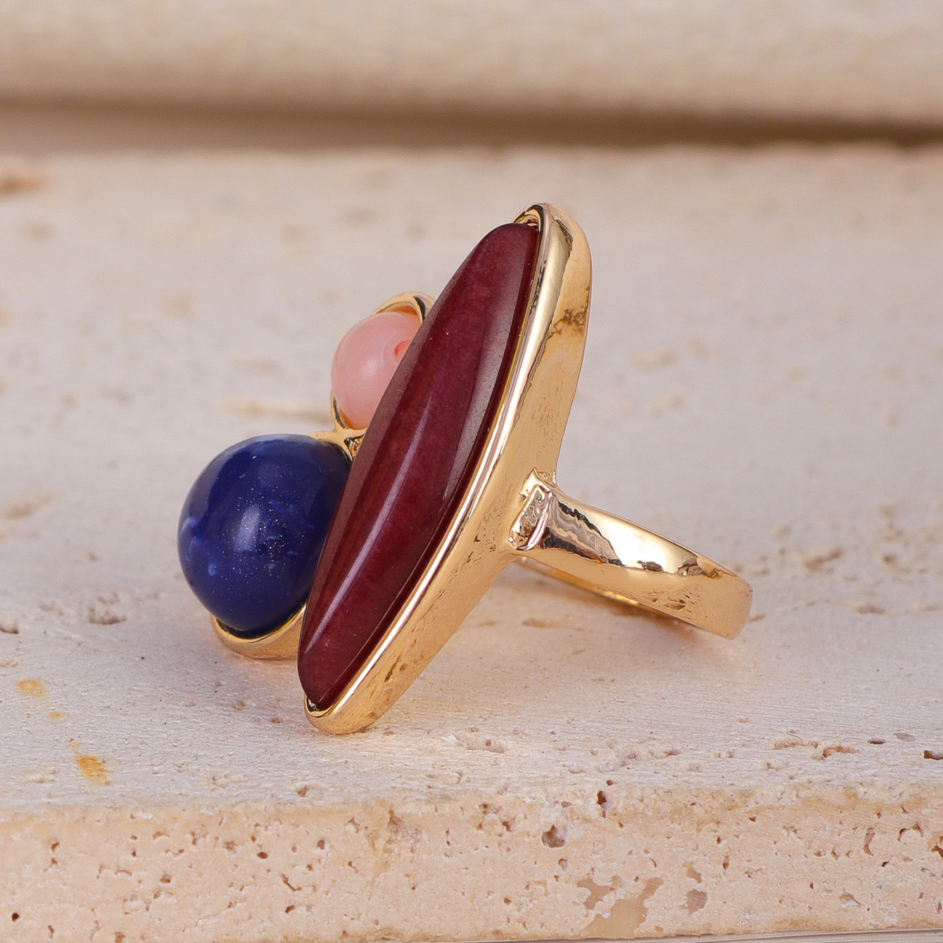 Original Design Wind Accessories Natural Stone Inlaid Metal Ring Women