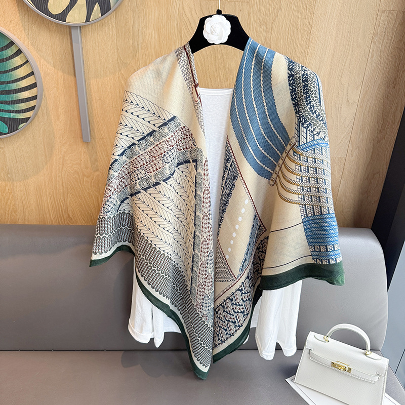 Small plaid linen scarf for women, summer thin sunscreen large square scarf, air-conditioned room outer layer shawl scarf