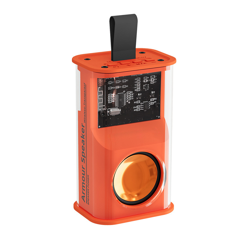 Transparent Armor Style Wireless Bluetooth Speaker Small Steel Gun Desktop Speaker Colorful Bass Portable Card Slot Speaker