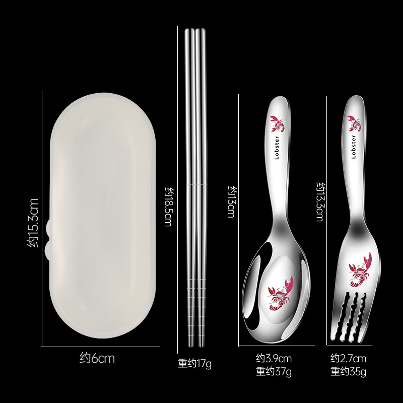 316L portable cutlery set cartoon spoon fork chopsticks three-piece student outdoor portable picnic spoon chopsticks