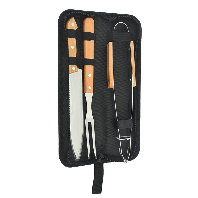 Stainless Steel Wooden Handle Outdoor BBQ Set Camping Portable Picnic BBQ Tools Home