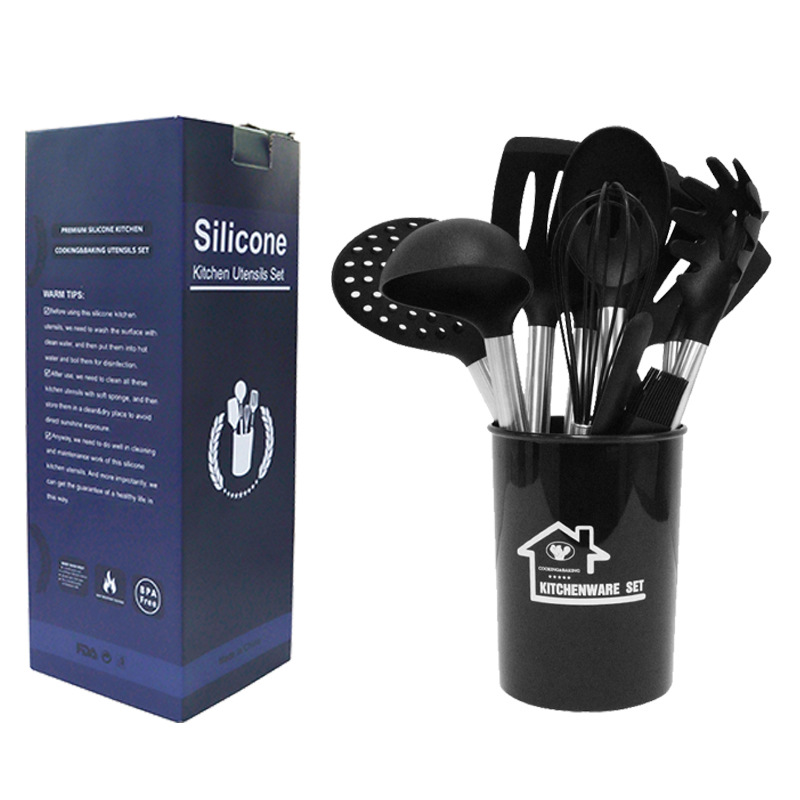 Silicone Spatula and Soup Spoon 15-Piece Set Stainless Steel Silicone Spatula Household Non-Stick Silicone Kitchenware Set