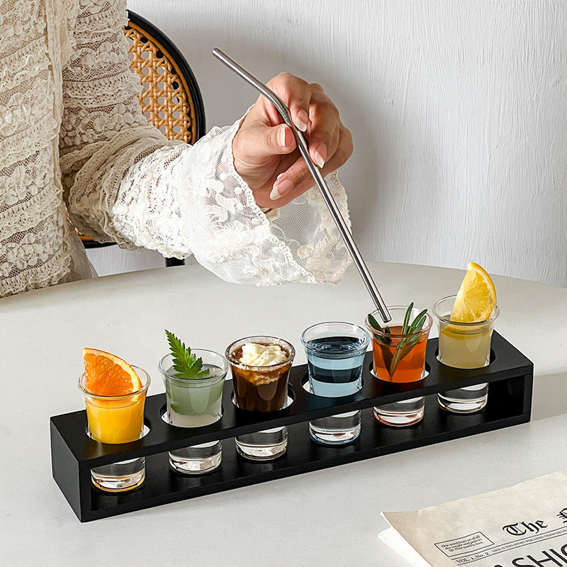 Bamboo liquor glass rack household spirits glass glass rack shot glass small wine glass combination rack barware set