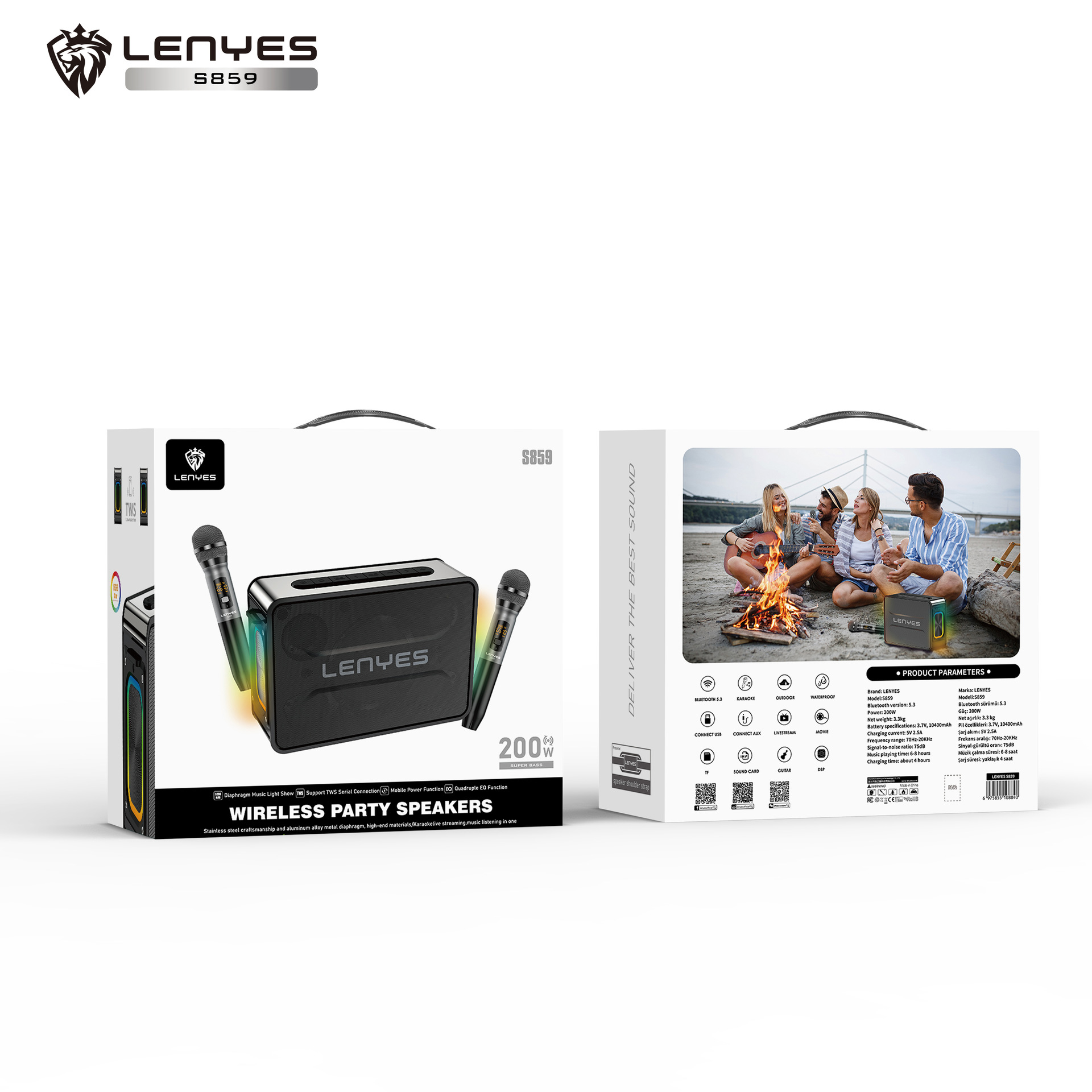 Cold Lion Sound Card All-in-One K Song Wireless Bluetooth Speaker Pairing Outdoor Portable Heavy Bass S859 Stereo