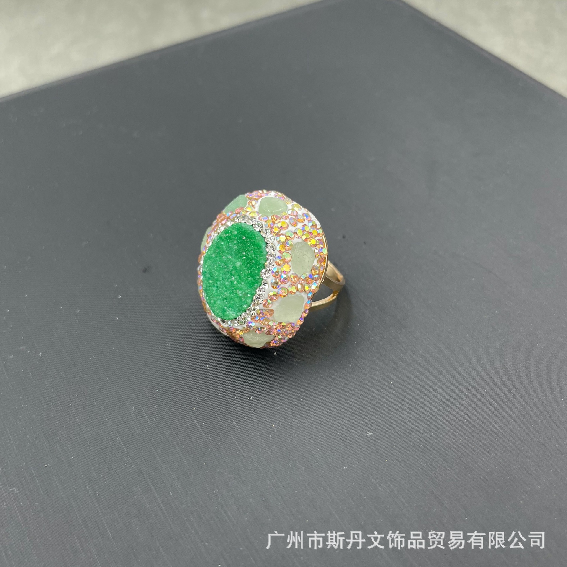Natural Raw Crystal Tooth Inlaid Raw Stone Ring Emerald Niche Accessories Direct Wholesale