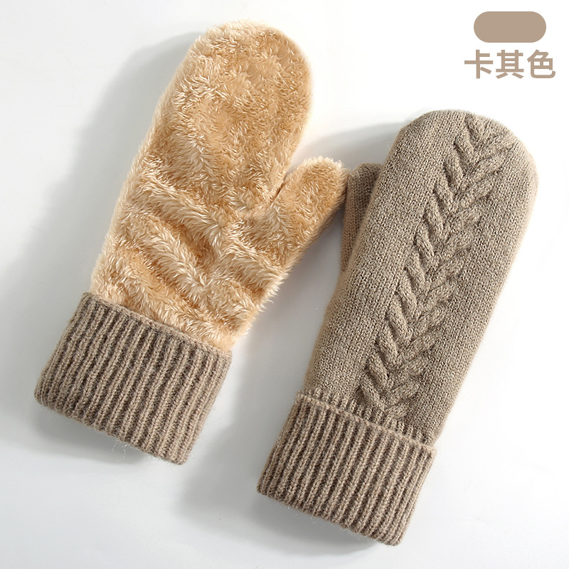 New Winter Warm Gloves Women Fleece-Lined Thick Mittens Cycling Skiing Wool Mittens Knitted Gloves