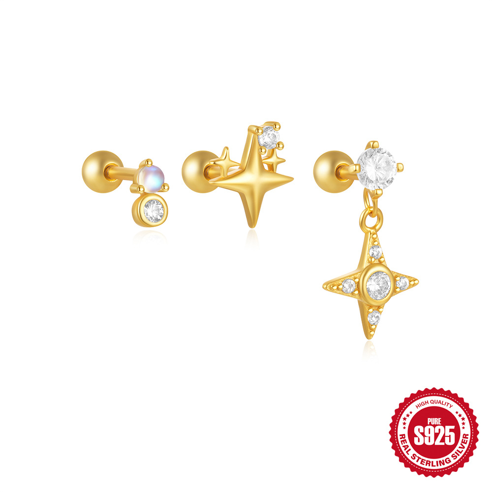 New S925 silver moon star pendant earring twisted ball threaded ear bone stud cartilage piercing accessories