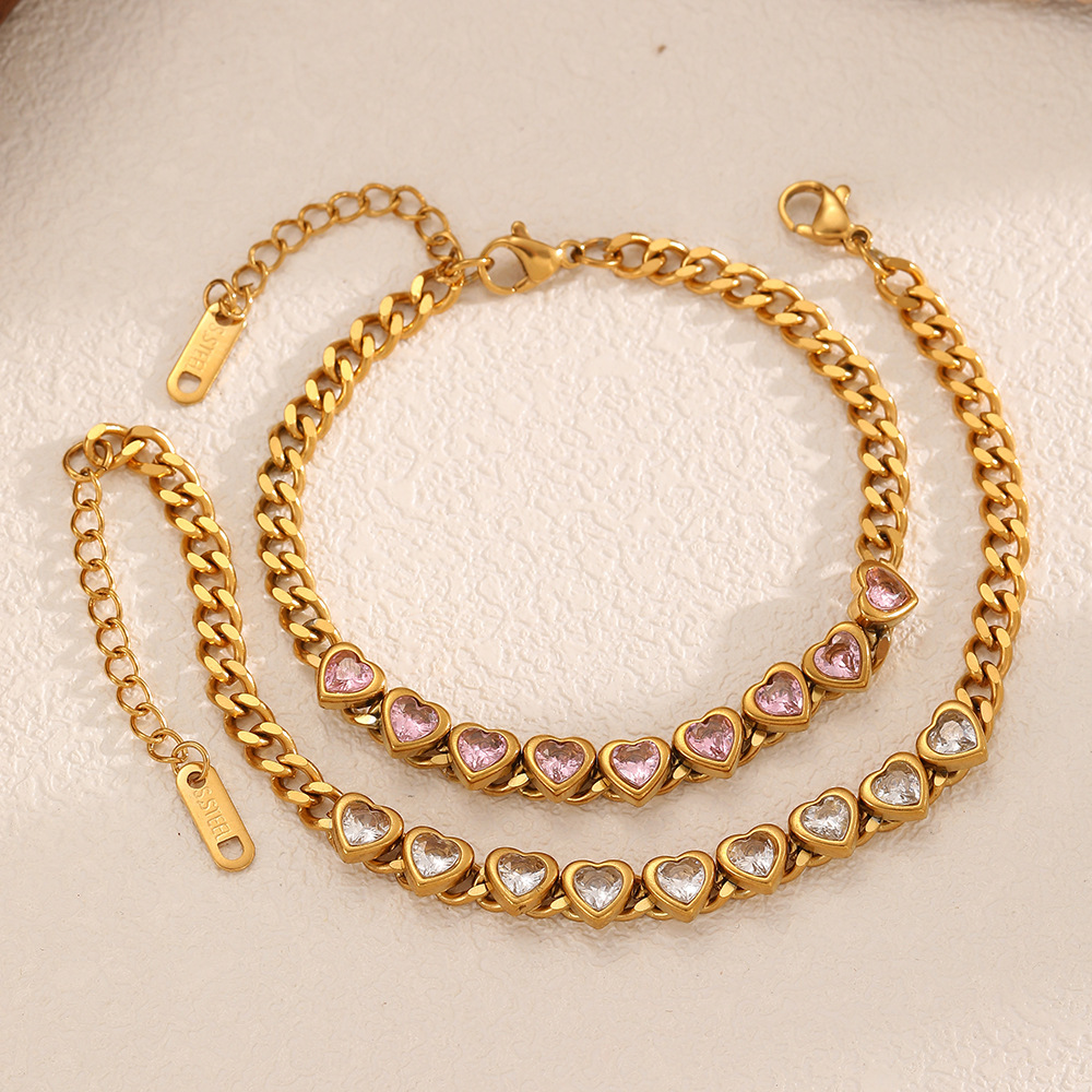 Diamond inlaid love zircon stainless steel bracelet women pink diamond nk chain bracelet hand jewelry
