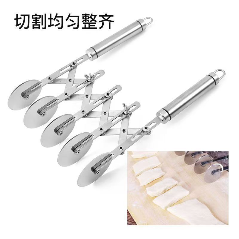 Stainless Steel Multi-Wheel Dough Cutter Pizza Wheel Knife Danish Pastry Knife Kitchen Pie Cutter