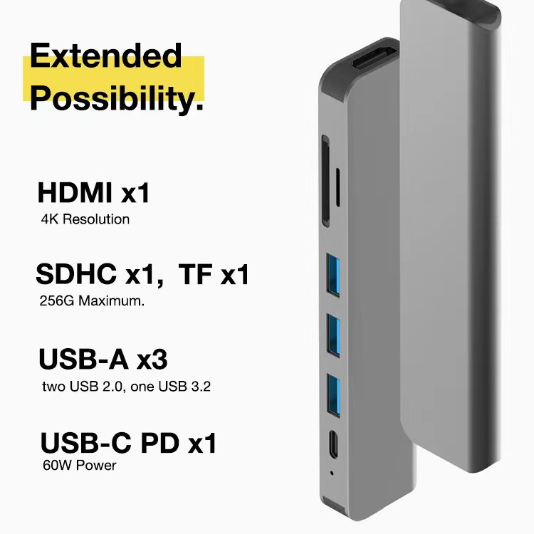 7-in-1 Docking Station Type-C Converter for Macbook Huawei Notebook Expansion