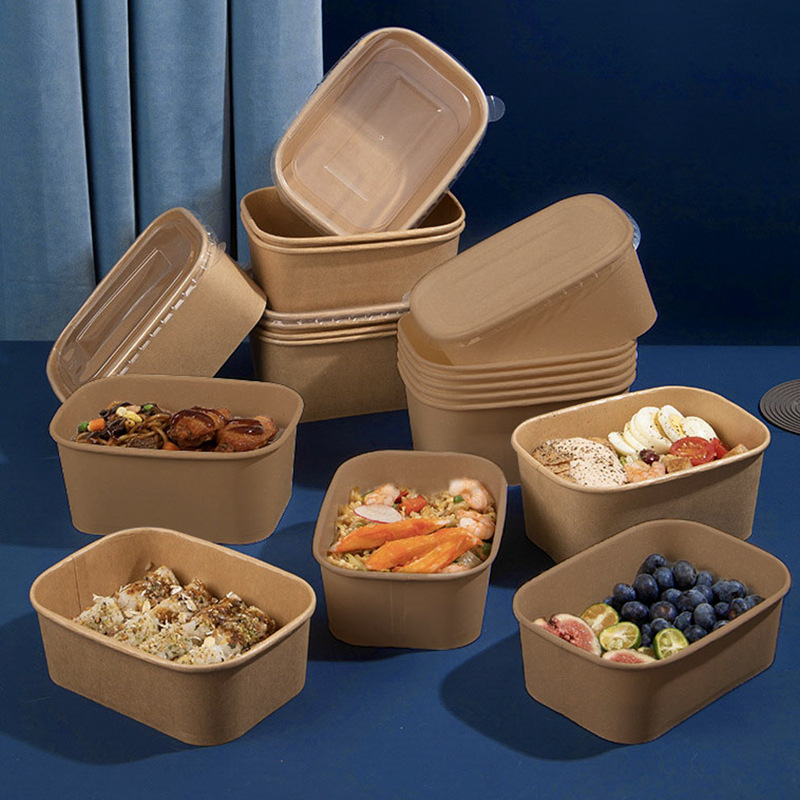 Disposable Lunch Box Kraft Paper Square Takeout Box Fruit Fast Food Lunch Box Light Meal Picnic Paper Box Salad Box