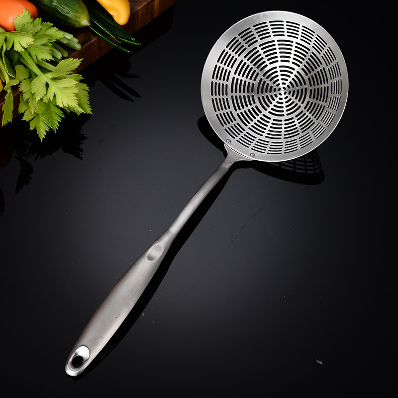 304 Zunya all-steel punched hole slotted spoon, stainless steel slotted spoon, thickened steel handle, large size, for hot pot, filter net