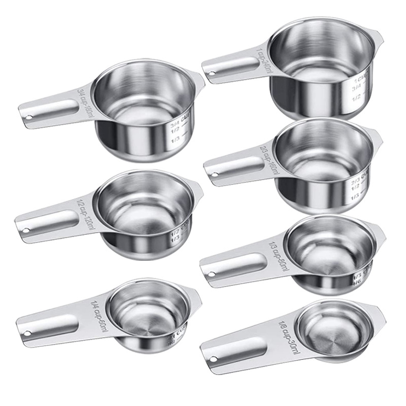 7-piece 304 Stainless Steel Measuring Cup and Spoon Set Baking Tool with Scale Seasoning Measuring Spoon Quantitative Spoon