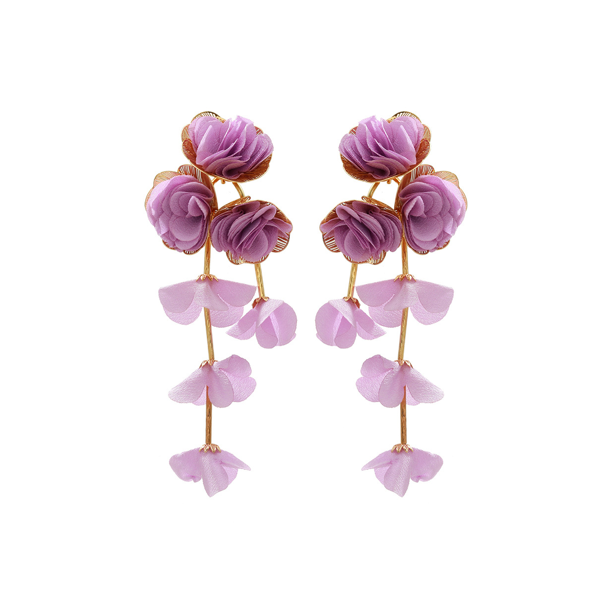 Chiffon flower multi-layer earrings summer beach vacation style drop earrings exaggerated ear accessories niche