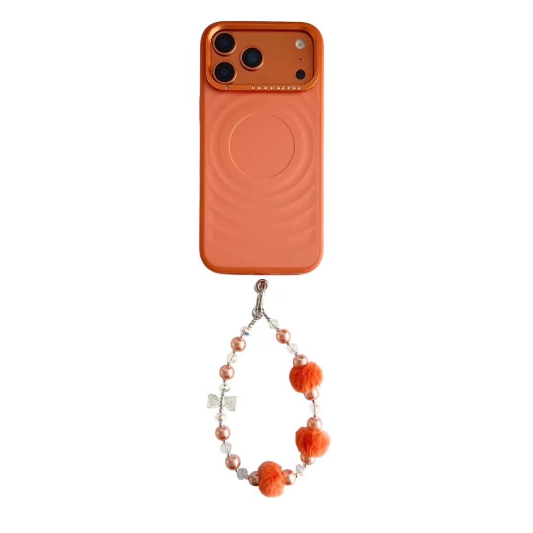 For iPhone 17 Pro Max Pearl Plush Bracelet Star Glitter Case Apple 16 Diamond Lens Ripple Phone Case