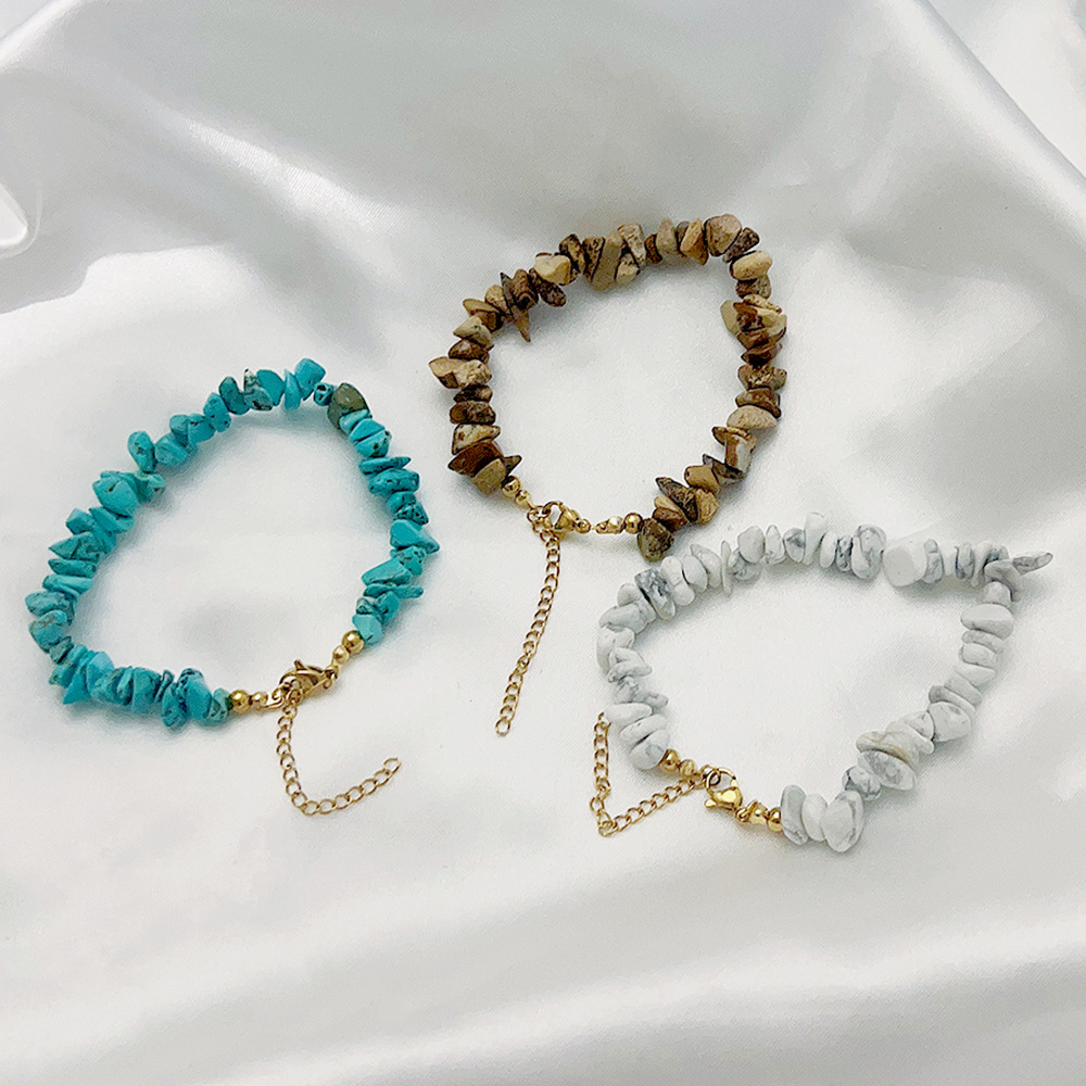 Green Irregular Turquoise Natural Stone Bracelet with 18K Gold-Plated Stainless Steel Chain