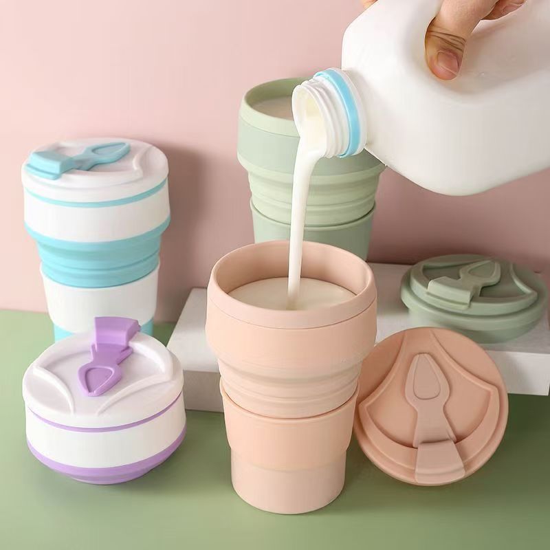 Leak-proof folding telescopic water cup, maternal and infant grade silicone, portable outdoor mouthwash cup