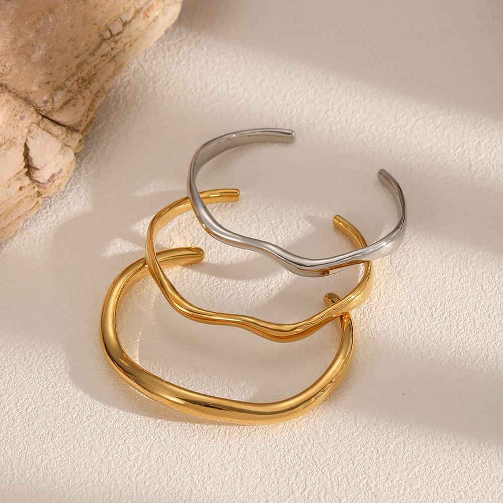 INS style irregular titanium steel open bangle niche 18k gold plated stainless steel bangle