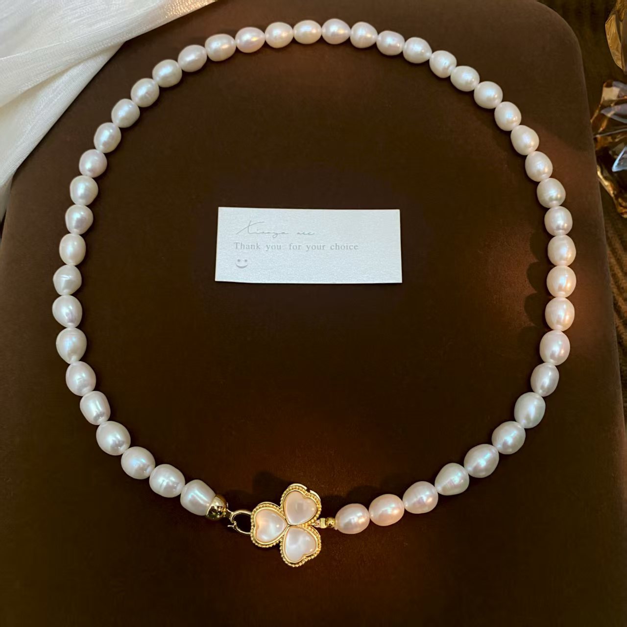 8-9mm large-size natural freshwater pearl clover necklace for women, collarbone chain, neck chain