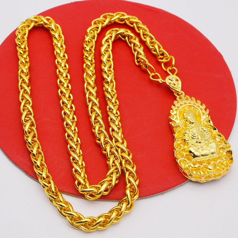 Live-streaming men's gold-plated large pendant necklace flame square dragon brand Guanyin Maitreya Buddha pendant jewelry
