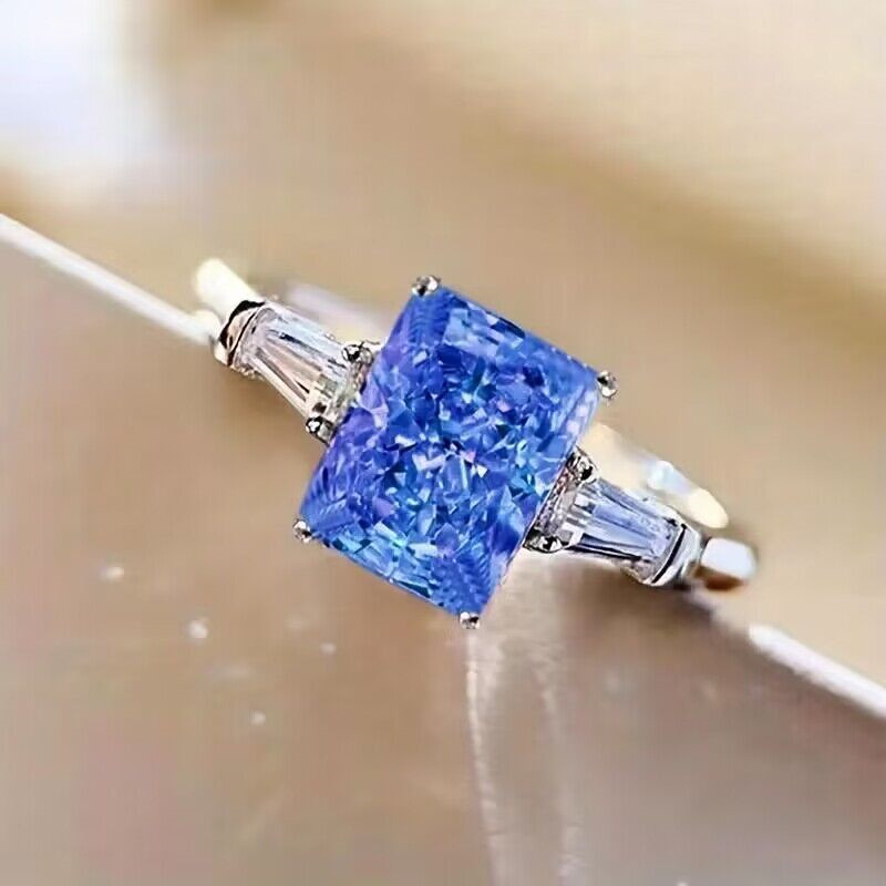 Cao Shi Live New Hand Jewelry Square Pink Zircon Ring for Women Sweet Romantic Wedding Ring
