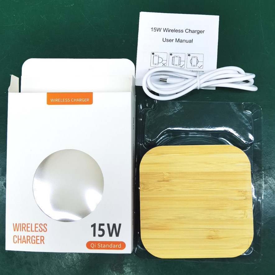 15W wireless charger round square wooden bamboo phone wireless charger bamboo wood wireless charger