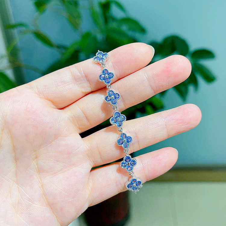 Blue Spinel Sapphire Bracelet Forest Style Alloy Gemstone Inlaid Jewelry Hand Jewelry Copper Bracelet