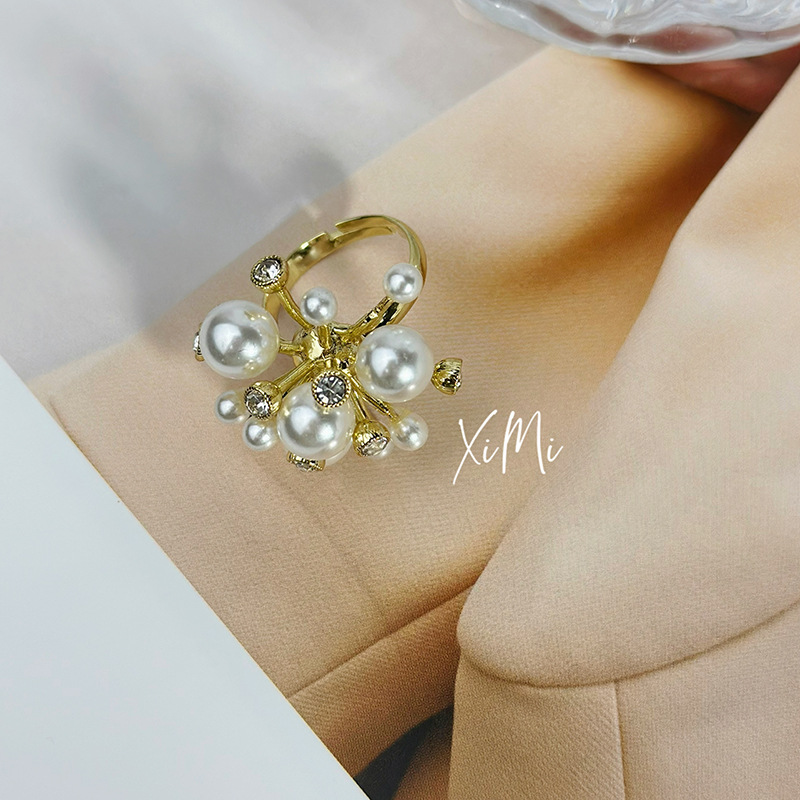 Simple Starry Sky Pearl Open Ring for Women Fireworks Index Finger Ring Exaggerated Band