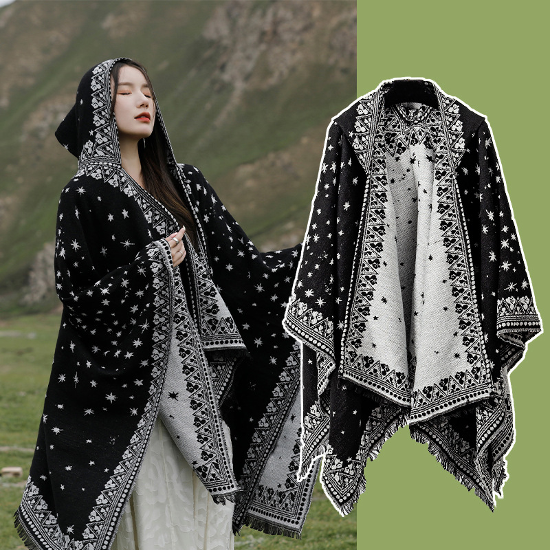 Chaka Salt Lake Ethnic Style Shawl Desert Travel Scarf Northwest Photo Hooded Slit Shawl Women