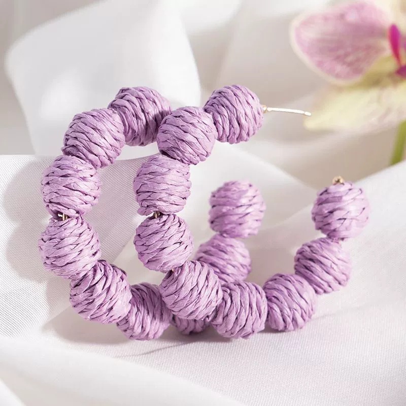 Colorful cute raffia earrings women purple blue unique bohemian earrings