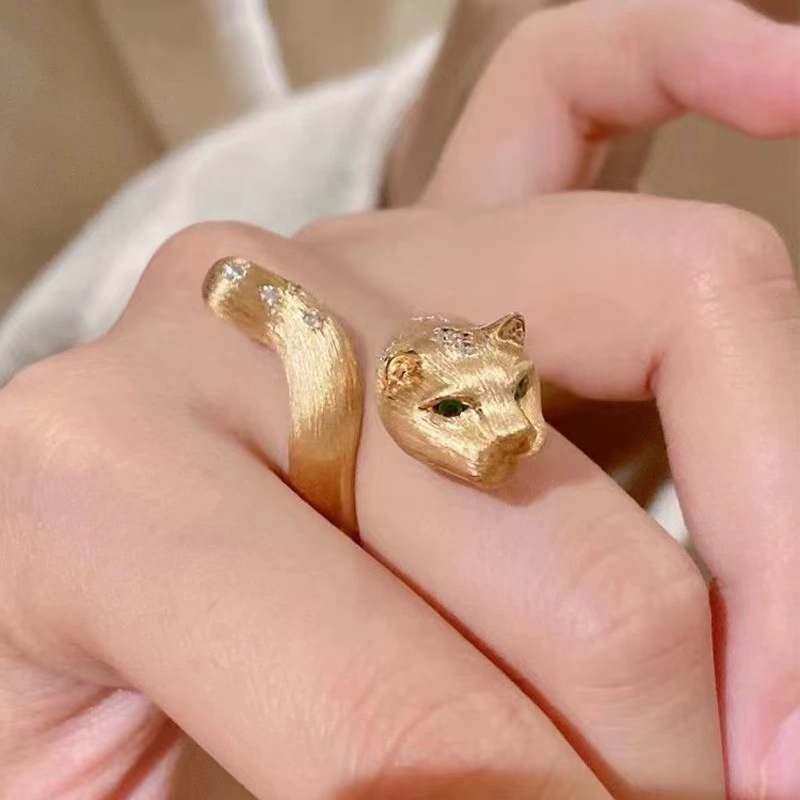 New Wealth Lucky Money Leopard Ring Gold Satin Wire Craft Leopard Ring
