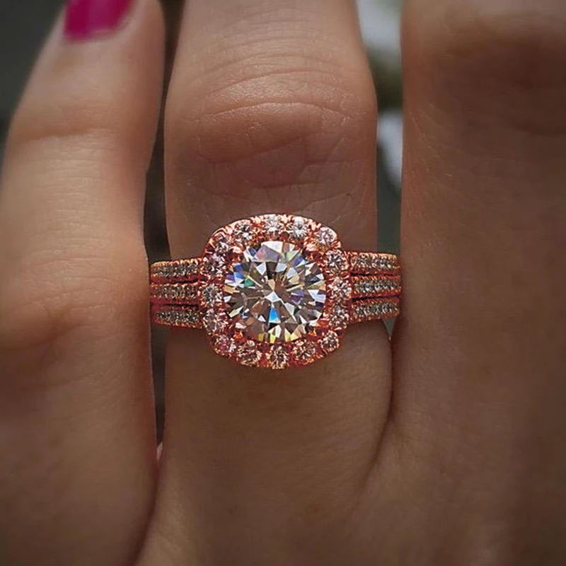 Cao Shi New Ring Full Diamond Zircon Copper Jewelry Wedding Exchange Ring
