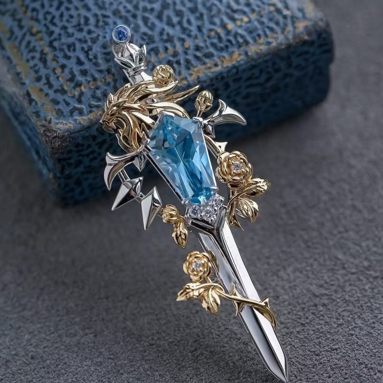 Fairy Girl's Token~Heavy Craft Bow Scepter Brooch Princess Style Vintage Dress Pin for Women