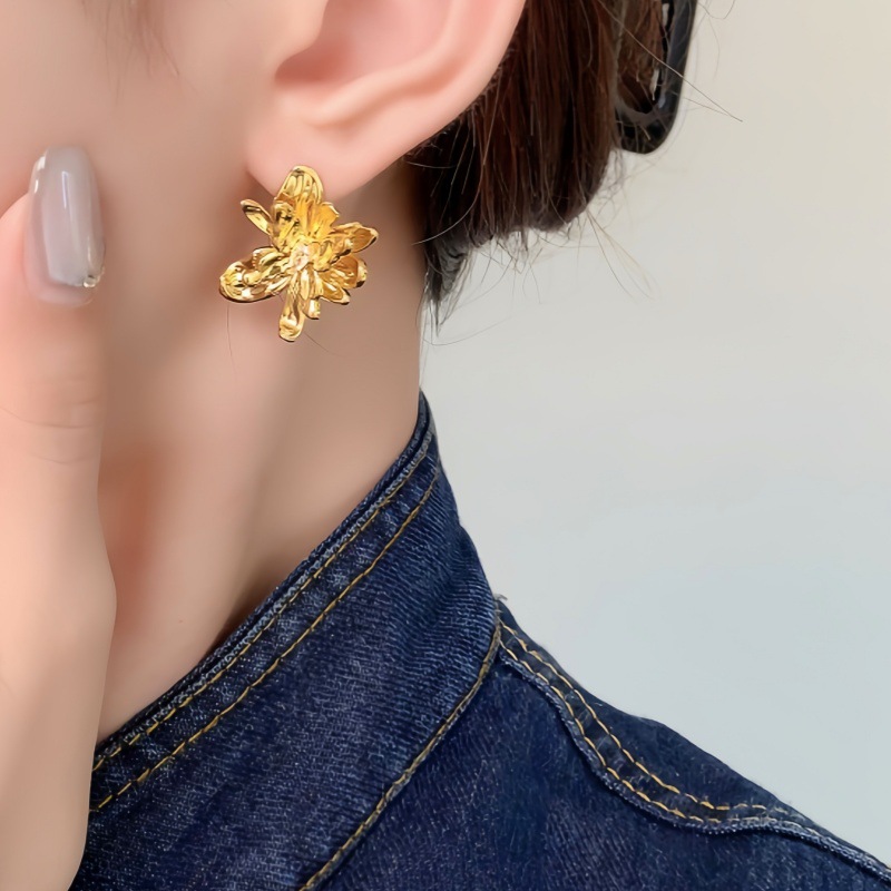 Flower ear studs super fairy exaggerated elegant celebrity style ear accessories