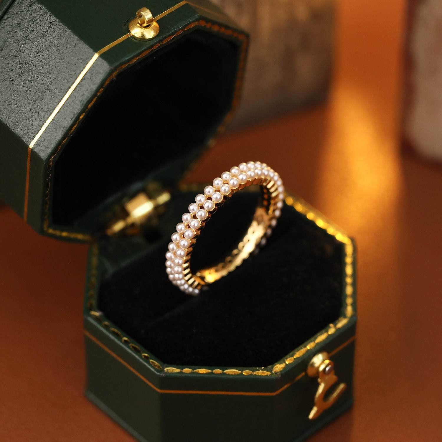Minimalist Plain Ring Women Pearl Ring Open Ring Double Row Pearl Couple Ring