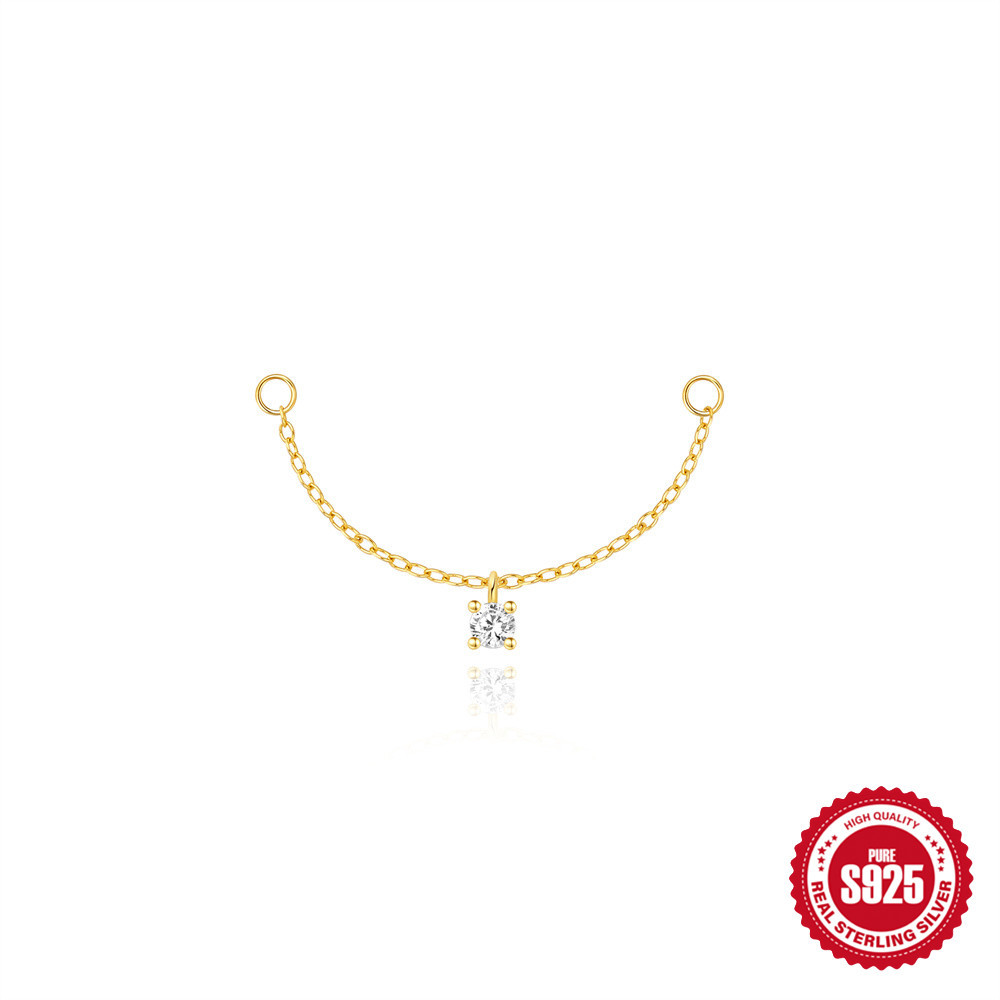New S925 sterling silver tassel diamond-set pendant earring long chain cartilage chain piercing earring chain accessories women