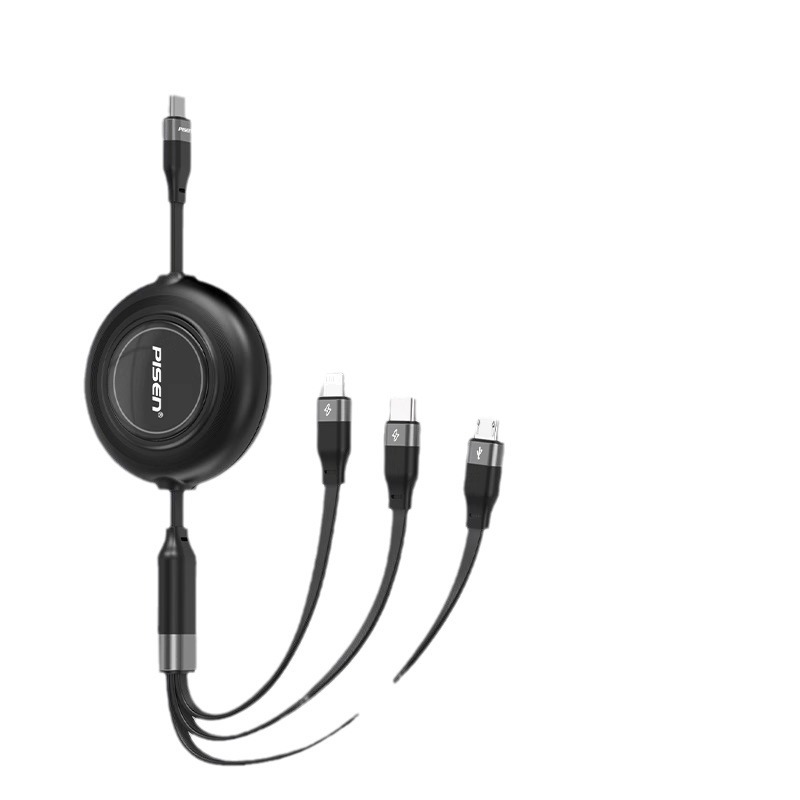 Pisen 3-in-1 data cable 3A fast charging cable retractable one-to-three data cable printed gift logo