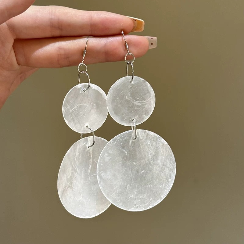 Pearl Shell Tassel Earrings for Women Island Vacation Style Exaggerated Ear Accessories